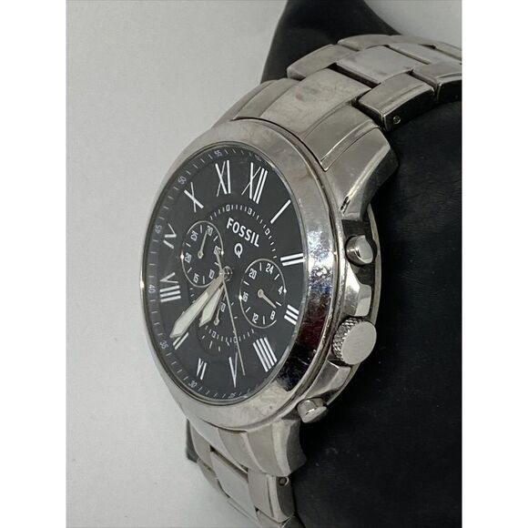 Fossil NDW1 Men's Silver Stainless Steel Analog Black Dial Quartz Watch UC63 - Picture 4 of 12